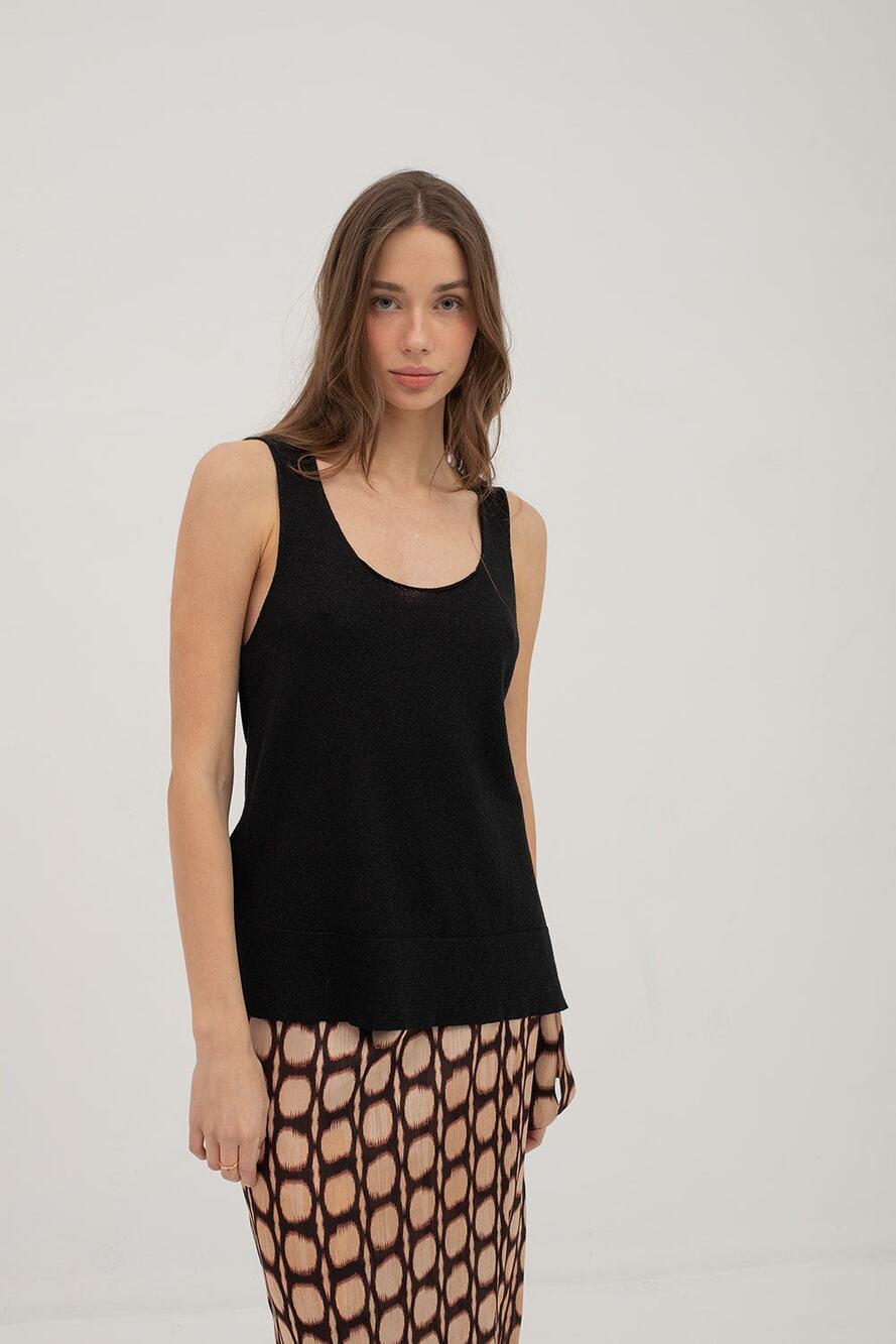 Mus & Bombon Torto Lurex Knit Tank Top Black Shimmer NWT S